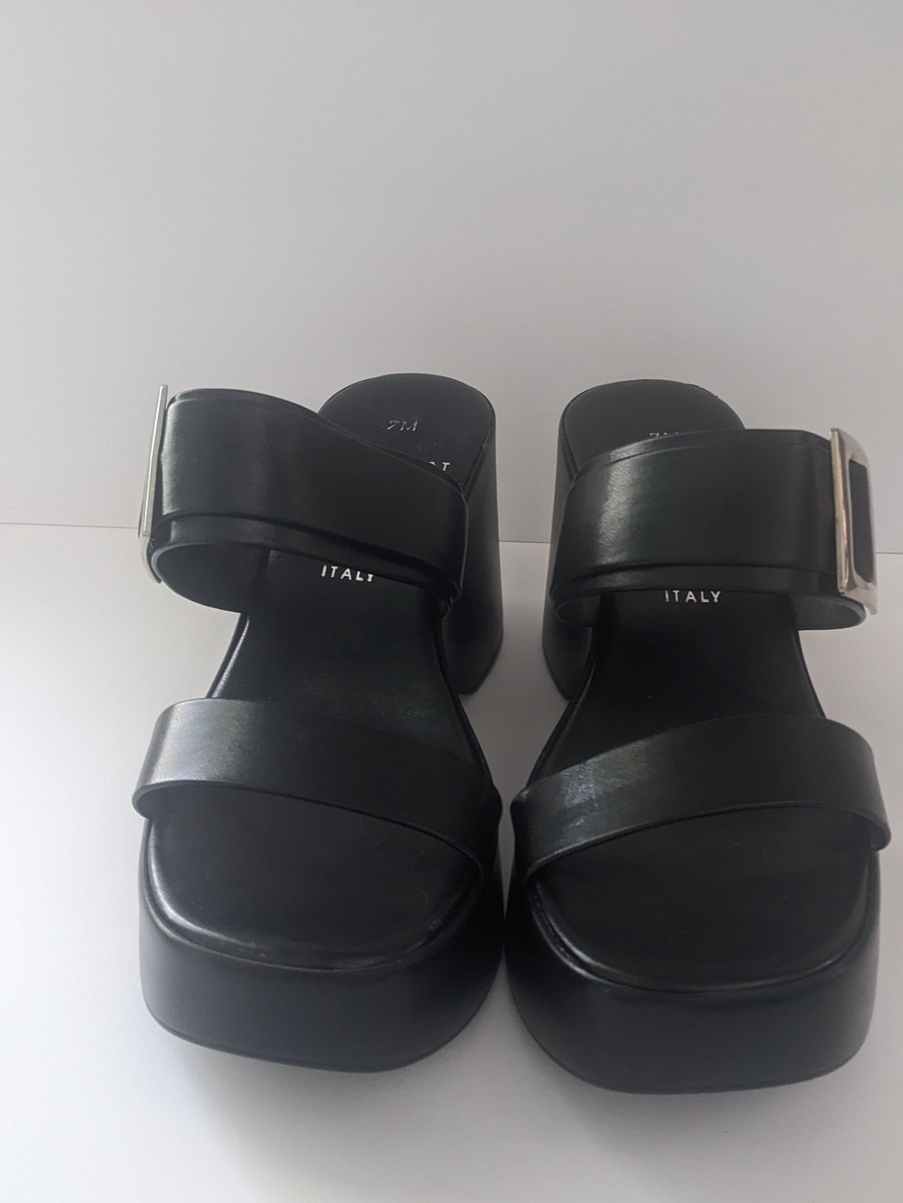Italian Shoemakers Black Platform Slide Sandals with Silver Buckle 7 - Picture 4 of 8